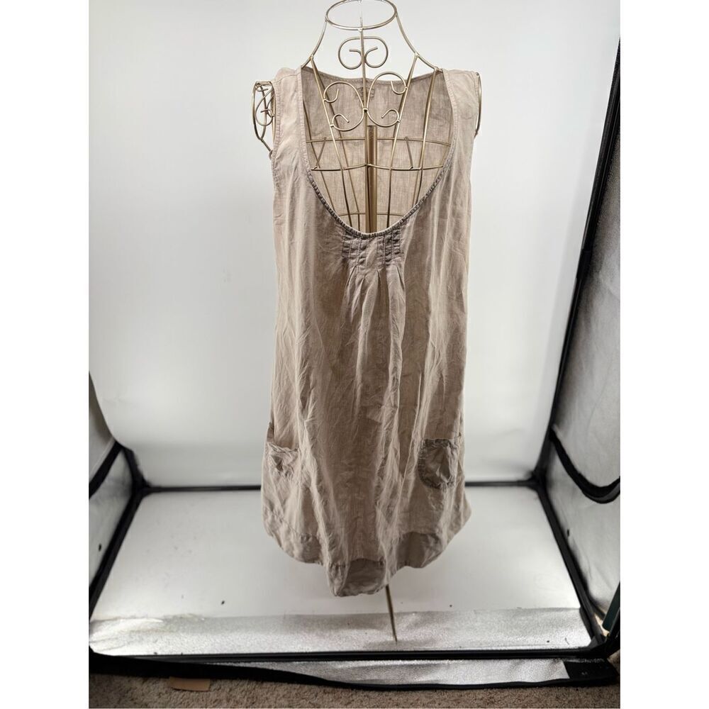 Hartford 100% Linen  Tan Sleeveless Dress Pockets Size 6